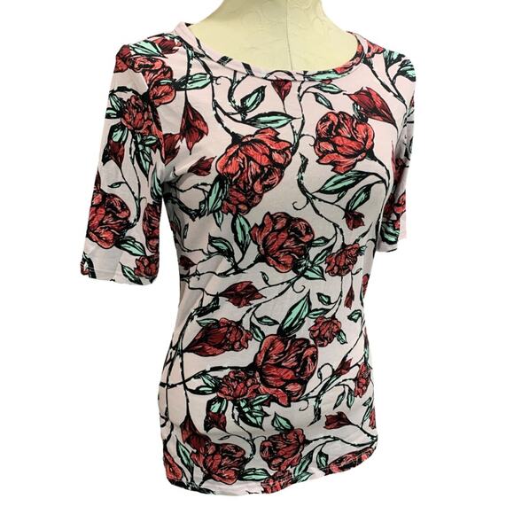 Size Small LulaRoe Womens Rose Print Tshirt Short Sleeve - Picture 1 of 7
